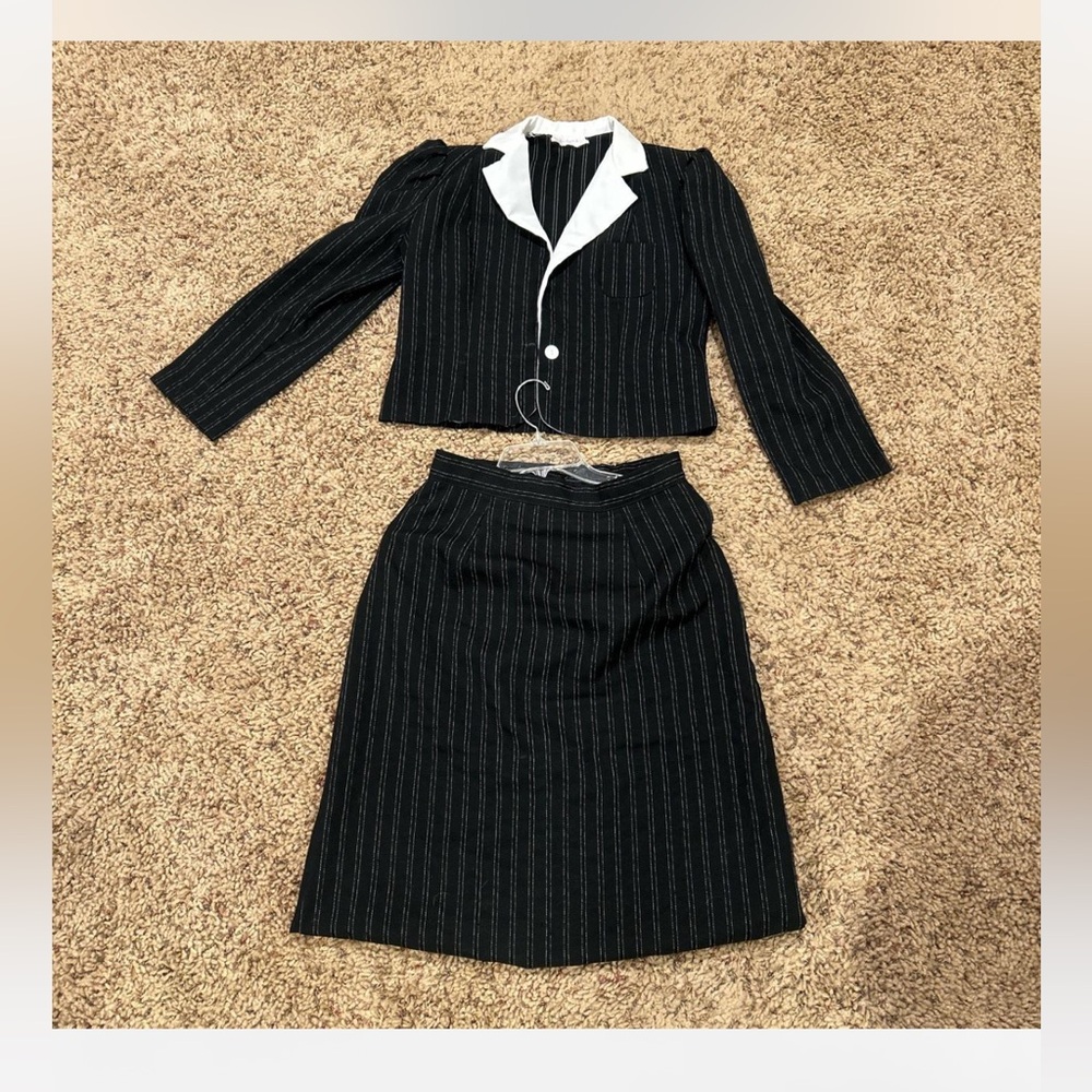 Elegant Black Pinstripe Skirt Set